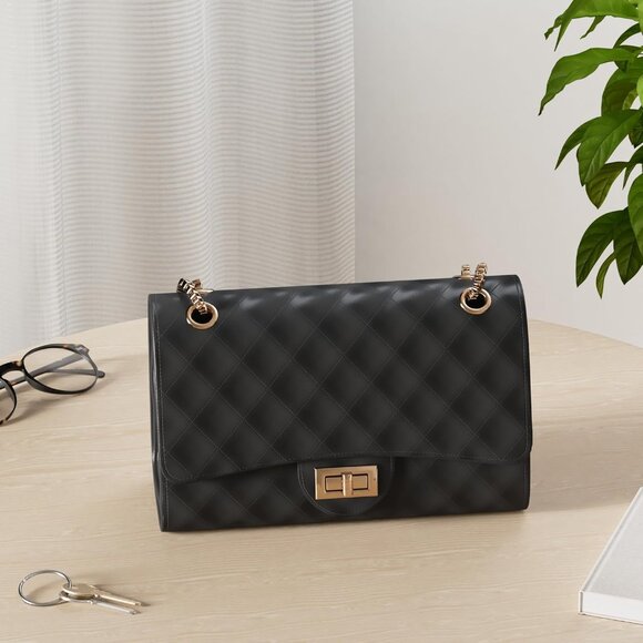 Women Black And Gold Imported Trendy Quilted Crossbody Shoulder Chain Bag - Picture 2 of 7